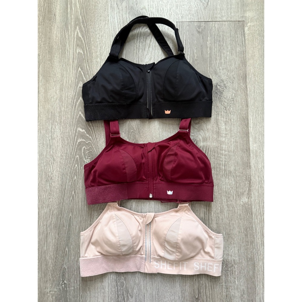 SHEFIT Ultimate Sports Bra Bundle Set of 3 Black Burgundy Tan Size Medium